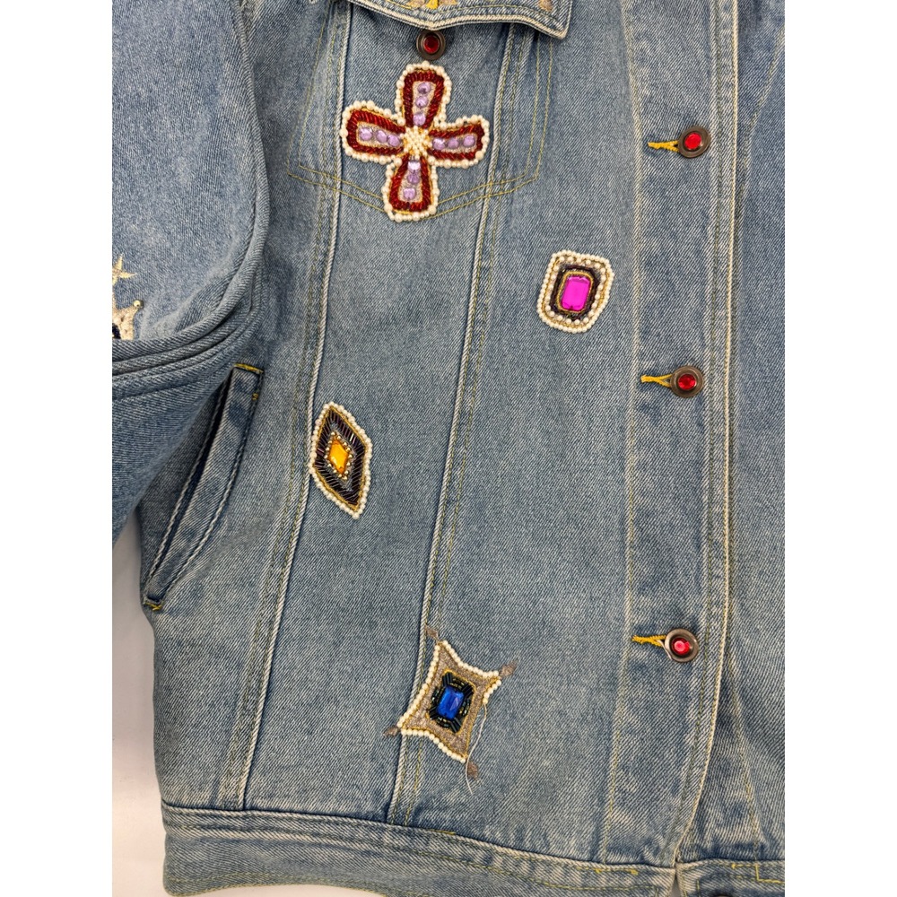 Vintage Cedars Denim Jacket Jeans Set Jeweled Beaded Women 28 Blue Crown - Picture 11 of 16